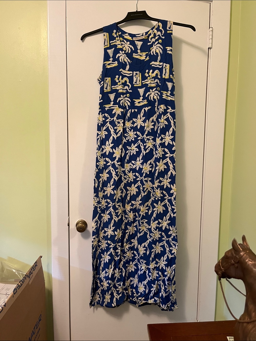 Sleeveless Royal Blue Floral-Print Maxi Dress